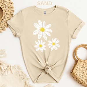 Daisy Shirt, Boho Floral Graphic Tee, Retro Aesthetic Flower Shirt, Spring Flower Trendy Summer Three Daisy Shirt for Women and Youth Girl image 7