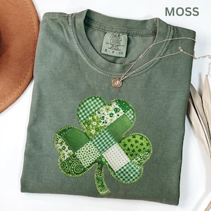 Comfort Colors Faux Patchwork Clover Shirt Sewing Lover St Patricks Day Shamrock Shirt, Lucky Clover Shirt