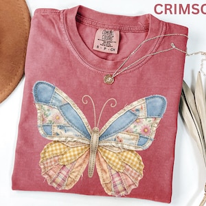 Comfort Colors Faux Patchwork Butterfly Shirt Spring Wildflower Aesthetic Graphic Tee Adult And Youth Matching Boho Vintage Shirts for Women image 8
