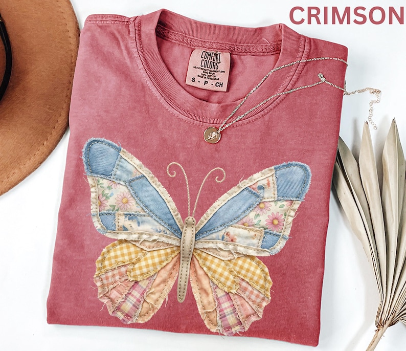 Comfort Colors Faux Patchwork Butterfly Shirt Spring Wildflower Aesthetic Graphic Tee Adult And Youth Matching Boho Vintage Shirts for Women image 8