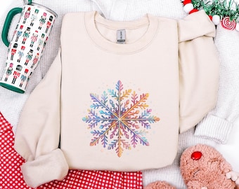 Colorful Snowflake Sweatshirt Winter Snowflake Sweatshirt Rainbow Snowflake Sweatshirt Cozy Winter Sweatshirt Cute Snowflake Crewneck Women