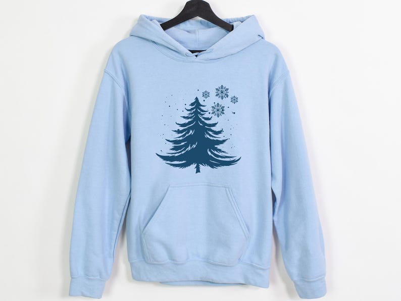 Minimalist Blue Christmas Tree Sweatshirt, Snowflake Winter Crewneck, Winter Snowflake Hoodie, Festive Winter Pullover, Sweatshirt for Women image 2
