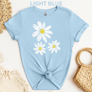 Daisy Shirt, Boho Floral Graphic Tee, Retro Aesthetic Flower Shirt, Spring Flower Trendy Summer Three Daisy Shirt for Women and Youth Girl image 8