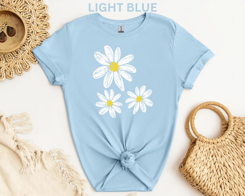 Daisy Shirt, Boho Floral Graphic Tee, Retro Aesthetic Flower Shirt, Spring Flower Trendy Summer Three Daisy Shirt for Women and Youth Girl image 8