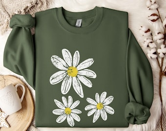 Daisy Sweatshirt, Cozy Floral Pullover, Retro Flower Sweatshirt, Aesthetic Boho Floral Spring Sweatshirt for Women, Mothers Day Gift
