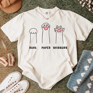 Comfort Colors Funny Cat Paw Shirt Rock Paper Scissors Design Cute Cat Lover Tee For Women Cat Mom Shirt, Gift For Cat Lovers image 7