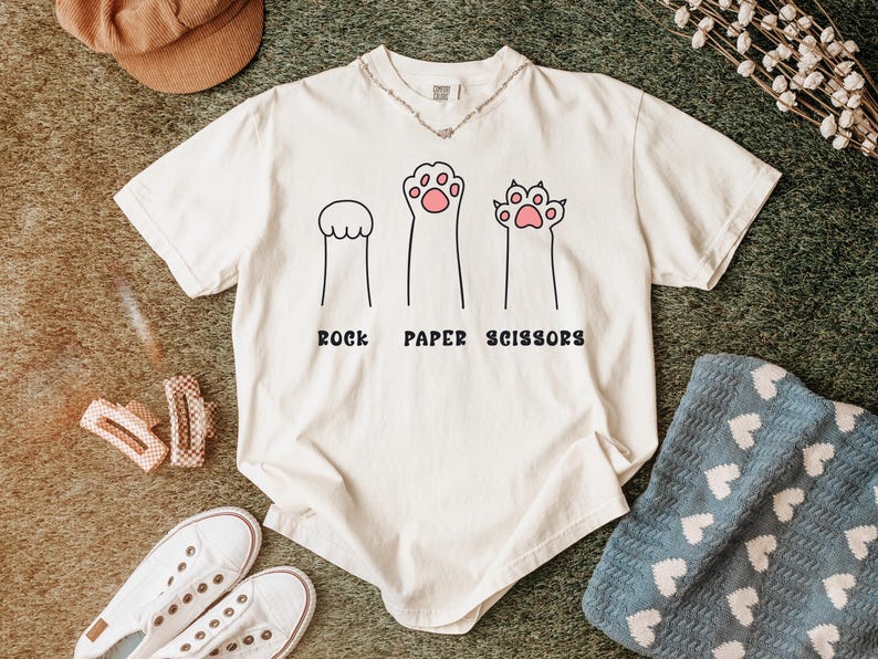 Comfort Colors Funny Cat Paw Shirt Rock Paper Scissors Design Cute Cat Lover Tee For Women Cat Mom Shirt, Gift For Cat Lovers image 7