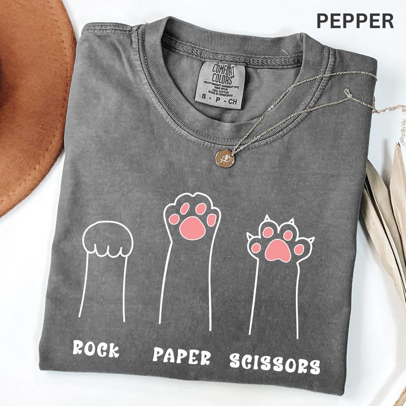 Comfort Colors Funny Cat Paw Shirt Rock Paper Scissors Design Cute Cat Lover Tee For Women Cat Mom Shirt, Gift For Cat Lovers image 16