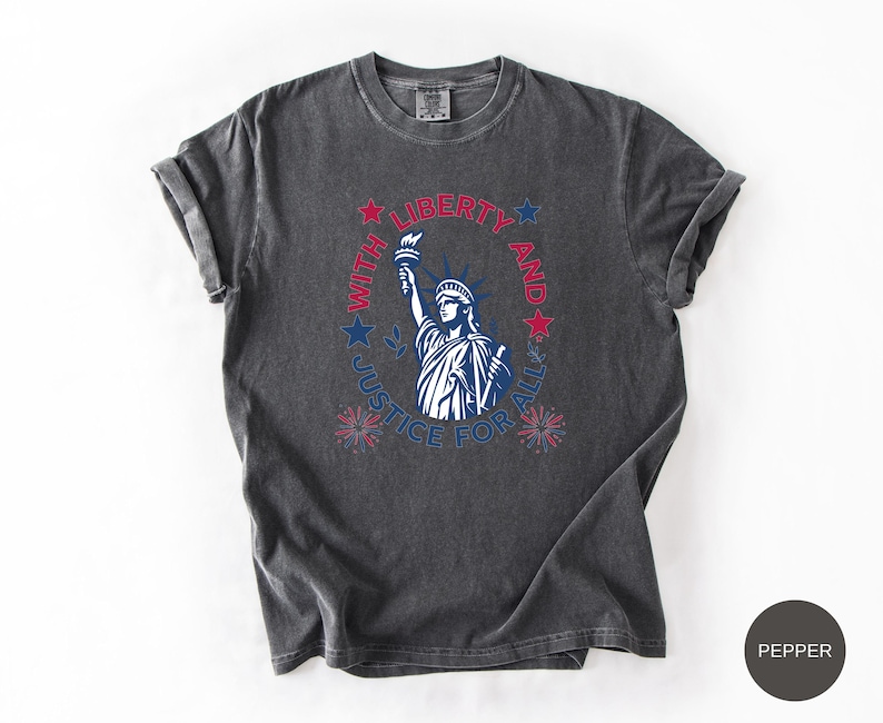 Comfort Colors Statue Of Liberty Shirt Patriotic USA Anniversary Shirt Fourth Of July With Liberty and Justice For All Shirt for Women bild 13