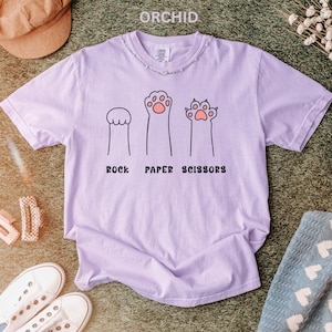 Comfort Colors Funny Cat Paw Shirt Rock Paper Scissors Design Cute Cat Lover Tee For Women Cat Mom Shirt, Gift For Cat Lovers image 3