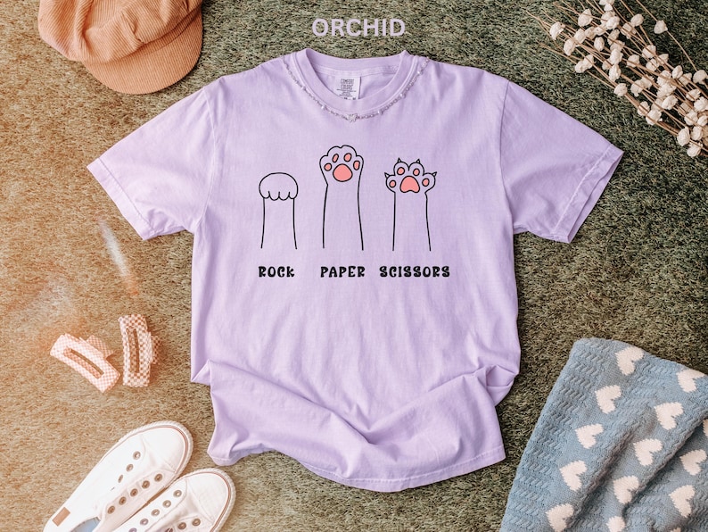 Comfort Colors Funny Cat Paw Shirt Rock Paper Scissors Design Cute Cat Lover Tee For Women Cat Mom Shirt, Gift For Cat Lovers image 3