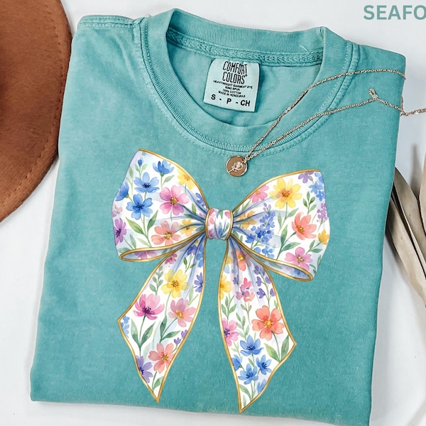 Comfort Colors Floral Bow Shirt Spring Summer Wildflower Bow Shirt Coquette Bow Graphic Tee Adult Youth Matching Shirt Cute Bow Shirt Gift