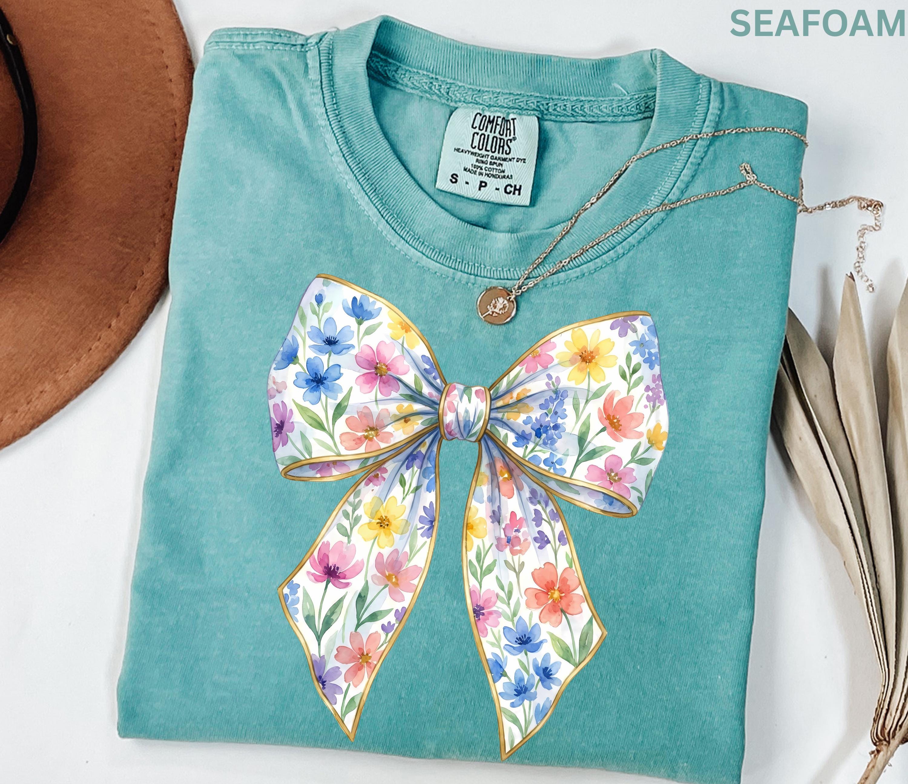 Comfort Colors Floral Bow Shirt Spring Summer Wildflower Bow Shirt Coquette Bow Graphic Tee Adult Youth Matching Shirt Cute Bow Shirt Gift