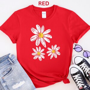 Daisy Shirt, Boho Floral Graphic Tee, Retro Aesthetic Flower Shirt, Spring Flower Trendy Summer Three Daisy Shirt for Women and Youth Girl image 2
