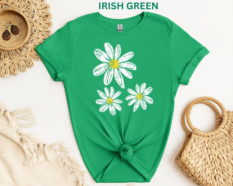 Daisy Shirt, Boho Floral Graphic Tee, Retro Aesthetic Flower Shirt, Spring Flower Trendy Summer Three Daisy Shirt for Women and Youth Girl image 5