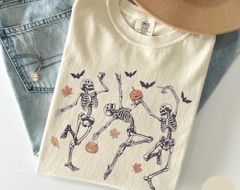 Comfort Colors Dancing Skeleton Shirt, Halloween Costume Shirt, Pumpkin Shirt, Skeleton Halloween Shirt, Spooky Season Fall Shirt for Women
