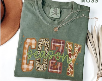Comfort Colors Cozy Season Shirt, Leopard Plaid Fall Tee, Fall Season Shirt, Fall Graphic Tee, Cozy Shirt, Happy Fall Yall, Fall Lover Gift