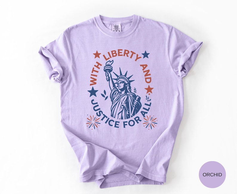 Comfort Colors Statue Of Liberty Shirt Patriotic USA Anniversary Shirt Fourth Of July With Liberty and Justice For All Shirt for Women bild 6