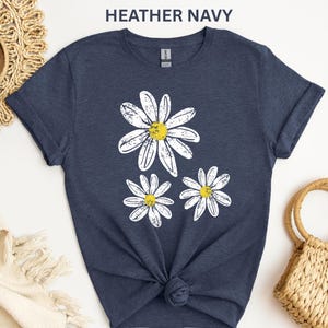 Daisy Shirt, Boho Floral Graphic Tee, Retro Aesthetic Flower Shirt, Spring Flower Trendy Summer Three Daisy Shirt for Women and Youth Girl image 13
