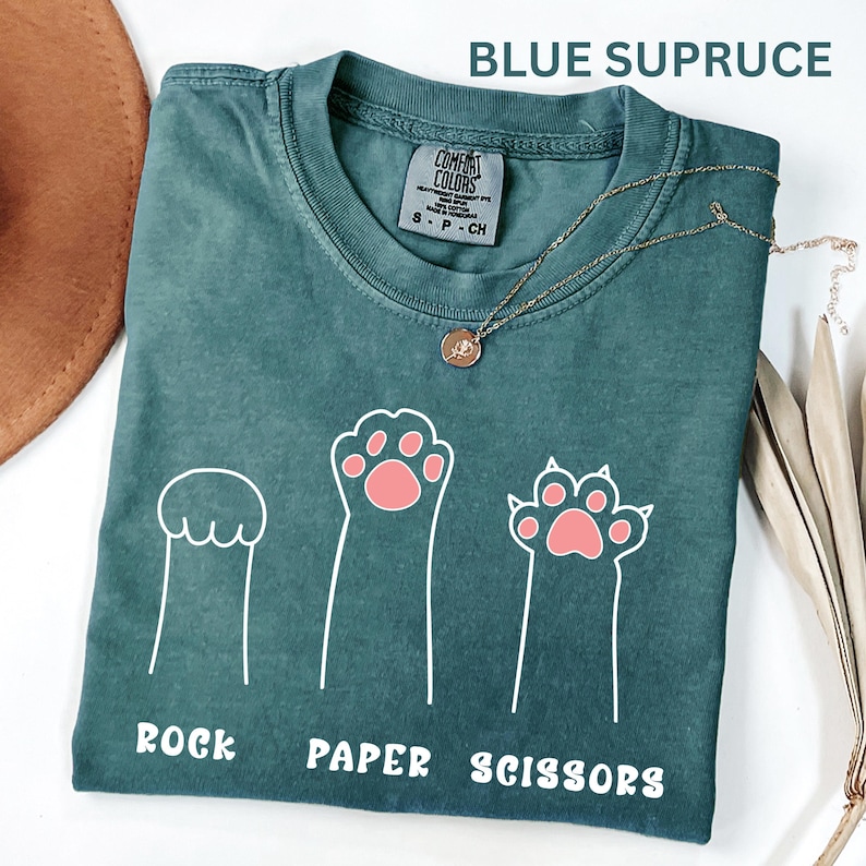 Comfort Colors Funny Cat Paw Shirt Rock Paper Scissors Design Cute Cat Lover Tee For Women Cat Mom Shirt, Gift For Cat Lovers image 9