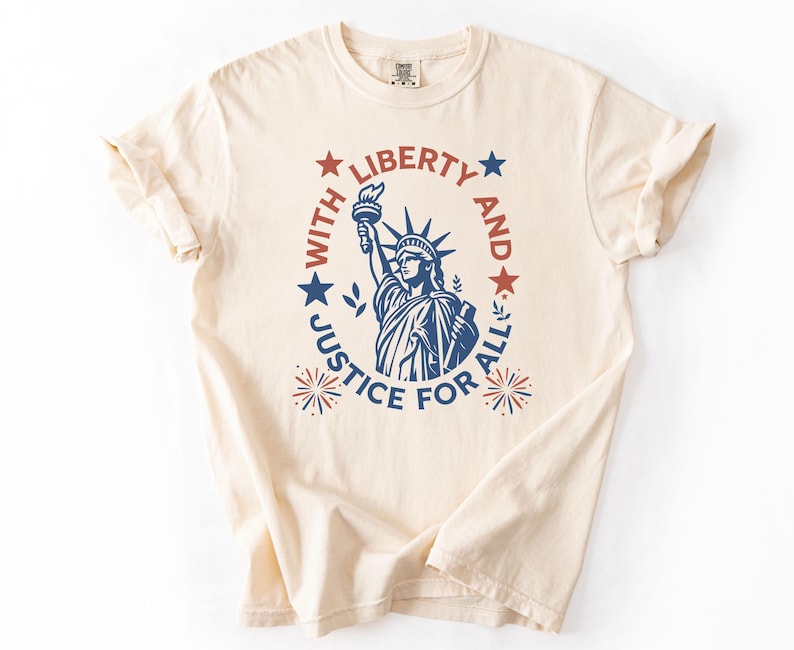 Comfort Colors Statue Of Liberty Shirt Patriotic USA Anniversary Shirt Fourth Of July With Liberty and Justice For All Shirt for Women bild 2
