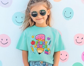 Comfort Colors Kids Back to School Shirt, Ice Cream Grade Tee, Kindergarten First Second Third Fourth Fifth Grade Youth School Doodle Shirt