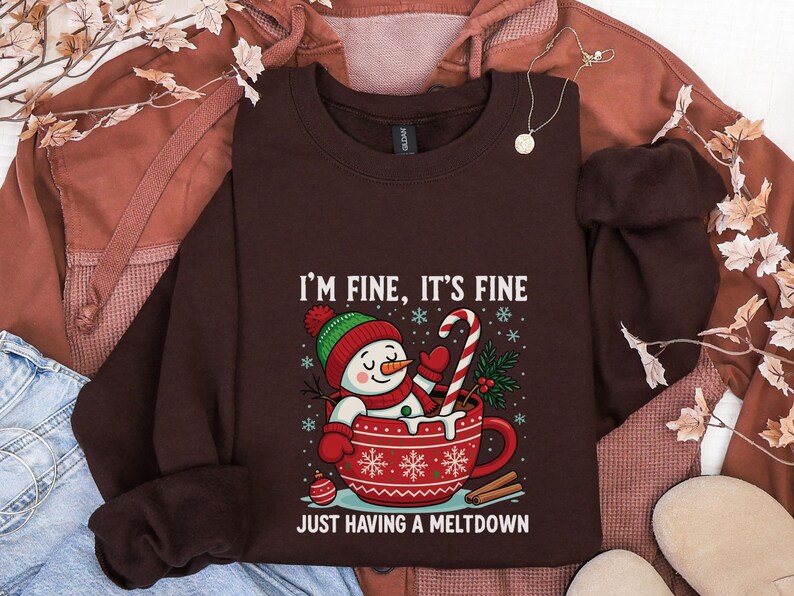 Im Fine Its Fine Sweatshirt, Funny Snowman Meltdown Hoodie, Sarcastic Christmas Crewneck, Cozy Winter Shirt, Everything Is Fine Holiday Gift immagine 10