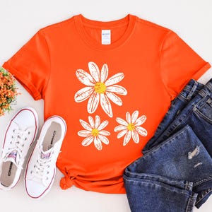 Daisy Shirt, Boho Floral Graphic Tee, Retro Aesthetic Flower Shirt, Spring Flower Trendy Summer Three Daisy Shirt for Women and Youth Girl image 3