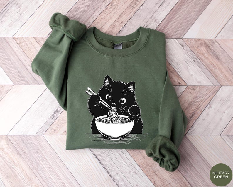 Funny Cat Ramen Sweatshirt Hoodie, Cozy Kawaii Cat Lover Gift, Cute Noodle Cat Sweatshirt, Kawaii Japanese Anime Cat Shirt, Cat Lover Gift afbeelding 5