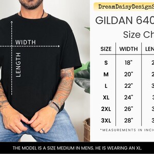 The image is a size chart for a GILDA 6 4000 men's t-shirt, showing the measurements for different waist, chest, and leg sizes.