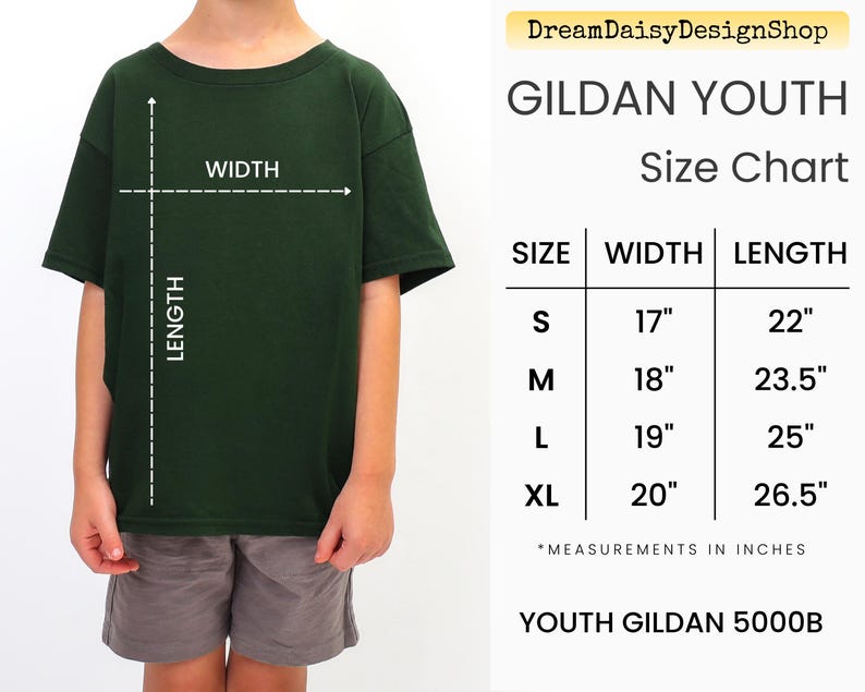 A person wearing a green t-shirt and gray shorts, with a size chart for the t-shirt displayed next to them.