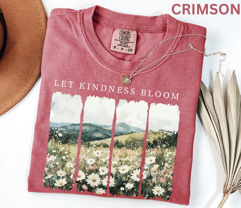 Camiseta Comfort Colors Let Kindness Bloom, camiseta retro de flores silvestres, camiseta inspiradora de bondad, camiseta floral de primavera con mensaje positivo para mujer. imagen 12
