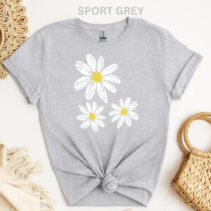 Daisy Shirt, Boho Floral Graphic Tee, Retro Aesthetic Flower Shirt, Spring Flower Trendy Summer Three Daisy Shirt for Women and Youth Girl image 10