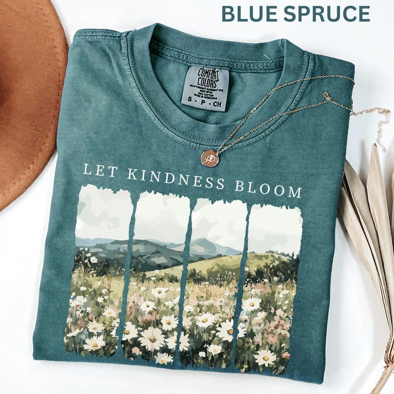 Camiseta Comfort Colors Let Kindness Bloom, camiseta retro de flores silvestres, camiseta inspiradora de bondad, camiseta floral de primavera con mensaje positivo para mujer. imagen 14