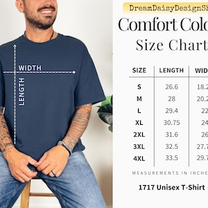 The image is a size chart for a 1717 unisex t-shirt, showing the measurements for different sizes.