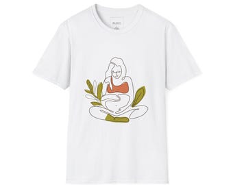 Pregnancy Line Art T-Shirt, Motherhood Abstract Tee, Minimalist Mom to Be Shirt, Maternity Gift Idea, Unisex Soft Cotton-GL045