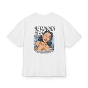 T-shirt comique de style américain, t-shirt rétro unisexe coupe carrée, graphique Pop Art vintage, cadeau de fan de dessin animé classique, coton épais-GL031