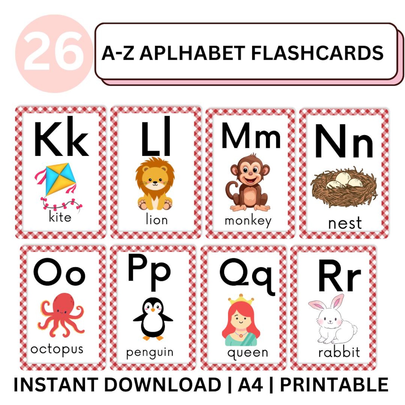 26 Printable ABC Flash Cards Educational Alphabet Cards Learn Abcs With