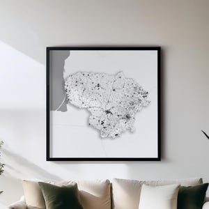 Litauen - Print - Schwarzweiße Landkarte / Wanddeko | Set mit 5 Detailkarten | Wanddekoration