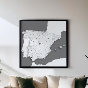 Spanien - Poster - Schwarzweiße Landkarte / Wanddeko | Set mit 5 Detailkarten | Wanddekoration