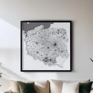 Polen - Poster - Schwarz Weiß Landkarten Wand Kunst | Set mit 5 Detailkarten | Wanddekoration