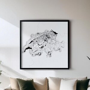Die Schweiz - Poster - Schwarz Weisse Landkarten Wandkunst | Set mit 5 Detailkarten | Wanddekoration
