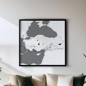 Turquía - Impresión - Mapas de países en blanco y negro / Juego de 5 mapas detallados / Decoración de pared impresa