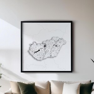 Hongrie - Impression - Art mural cartes de pays en noir et blanc | Jeu de 5 cartes détaillées | Décoration murale