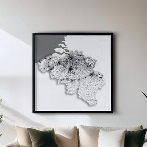 Belgien - Poster - Schwarzweiße Landkarte mit Maps | Set mit 5 Detailkarten | Wanddekoration