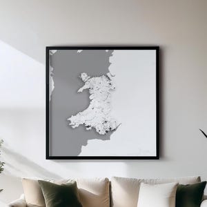 Gales - Impresión - Mapas de países en blanco y negro para pared / Juego de 5 mapas detallados / Decoración de pared
