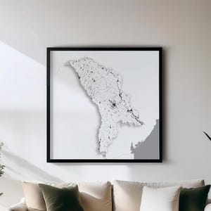 Moldavie - Impression - Cartes de pays en noir et blanc Art mural | Jeu de 5 cartes détaillées | Décoration murale