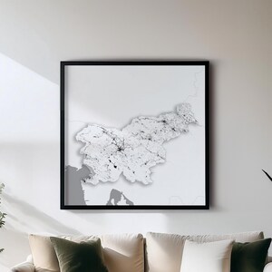 Eslovenia - Impresión - Mapas de países en blanco y negro para pared / Juego de 5 mapas detallados / Decoración de pared