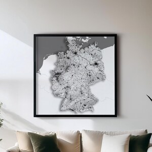 Deutschland - Print - Schwarzweiße Landkarten Wandkunst | Set mit 5 Detailkarten | Wanddekoration