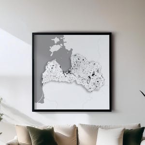 Lettland - Poster - Schwarzweiße Landkarte mit Landkarten | Set mit 5 Detailkarten | Wanddekoration